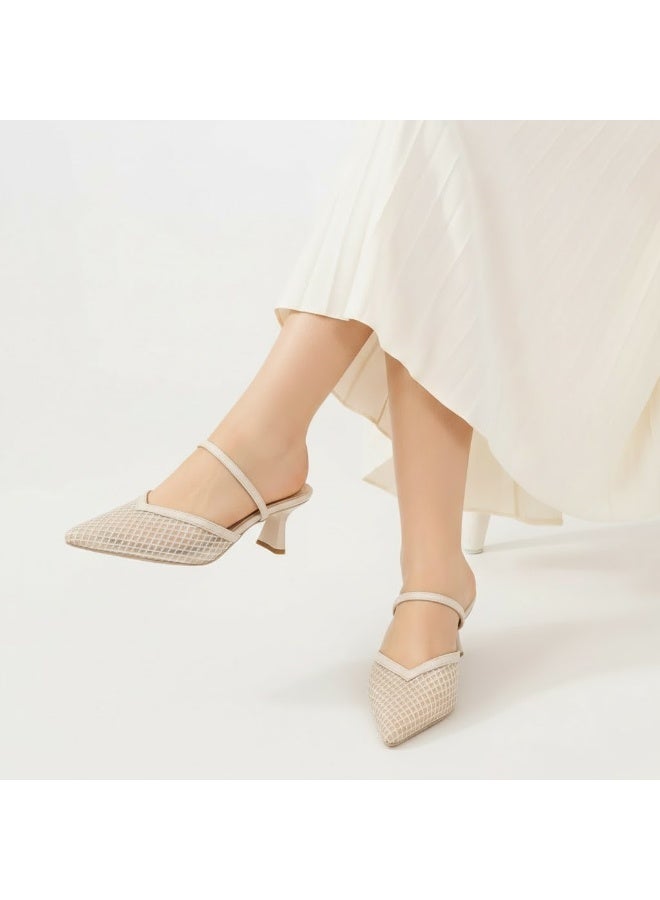 لايف ستيلاش  أحذية بكعب متوسط من القماش مع مرونة F-603 - ابيض - Image 1